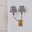 Tatiana Antique Brass Metal Double Wall Light with Vienna 16cm Blue Chevron Mushroom Pleat Lampshade