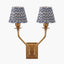 Tatiana Antique Brass Metal Double Wall Light with Vienna 16cm Blue Chevron Mushroom Pleat Lampshade