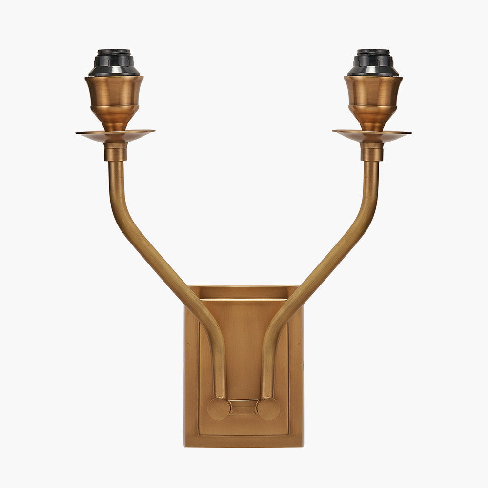 Tatiana Antique Brass Metal Double Wall Light with Vienna 16cm Taupe Chevron Mushroom Pleat Lampshade