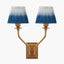 Tatiana Antique Brass Metal Double Wall Light with Scallop 16cm Blue Ombre Soft Pleated Tapered Lampshade