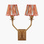 Tatiana Antique Brass Metal Double Wall Light with Izara 16cm Cinnamon Ikat Patterned Mushroom Pleat Tapered Lampshade