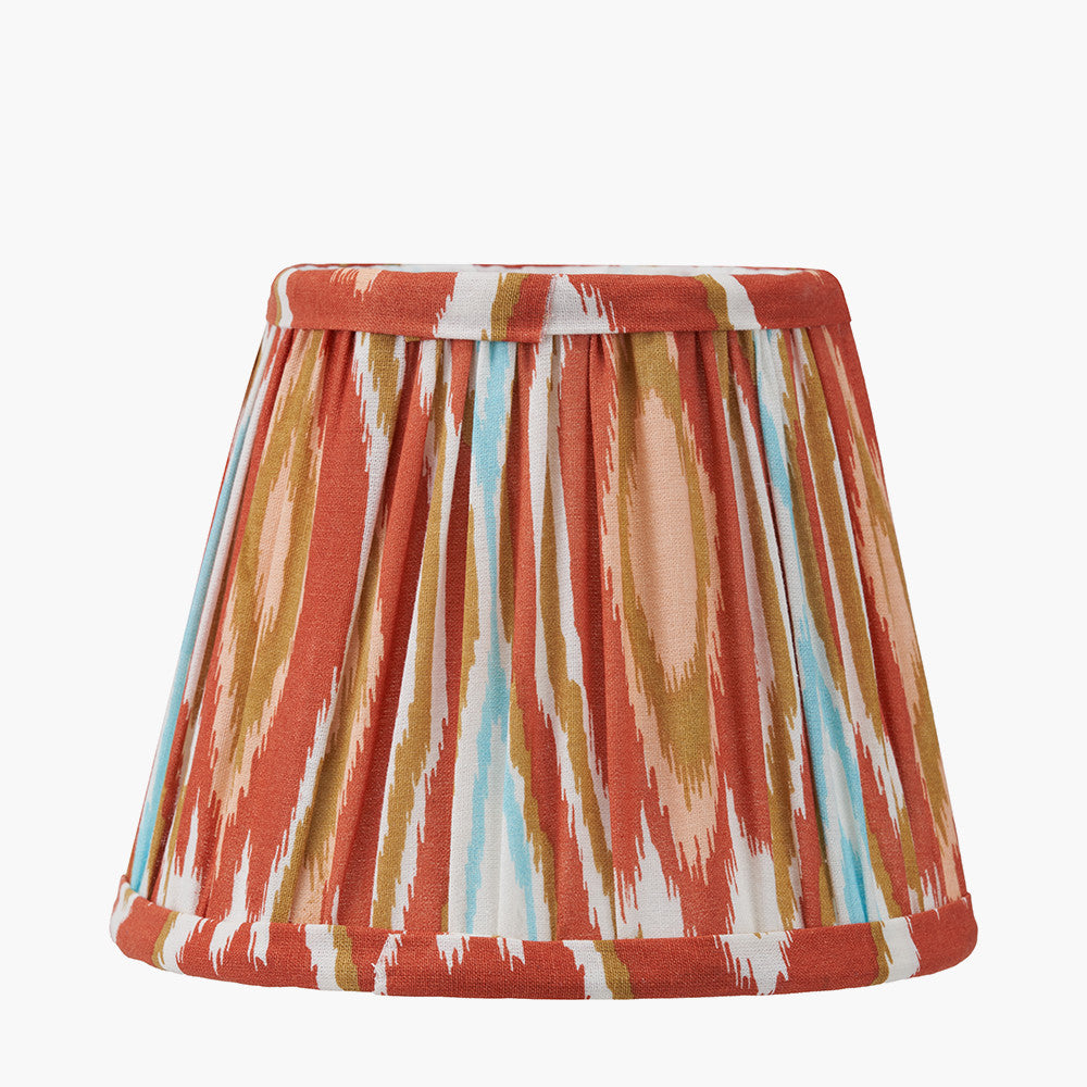 Tatiana Antique Brass Metal Double Wall Light with Izara 16cm Cinnamon Ikat Patterned Mushroom Pleat Tapered Lampshade