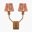 Tatiana Antique Brass Metal Double Wall Light with Izara 16cm Cinnamon Ikat Patterned Mushroom Pleat Tapered Lampshade