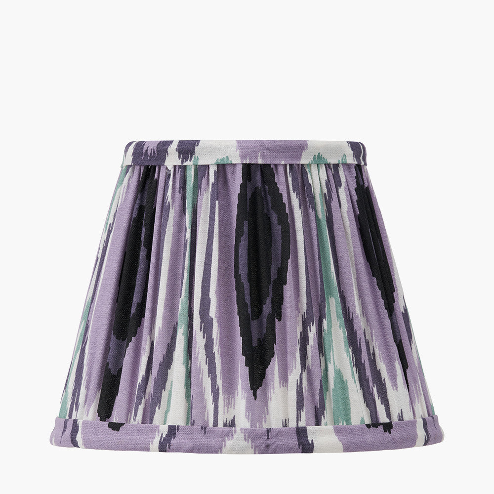 Tatiana Antique Brass Metal Double Wall Light with Izara 16cm Lilac Ikat Patterned Mushroom Pleat Tapered Lampshade