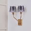 Tatiana Antique Brass Metal Double Wall Light with Izara 16cm Lilac Ikat Patterned Mushroom Pleat Tapered Lampshade