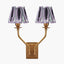 Tatiana Antique Brass Metal Double Wall Light with Izara 16cm Lilac Ikat Patterned Mushroom Pleat Tapered Lampshade