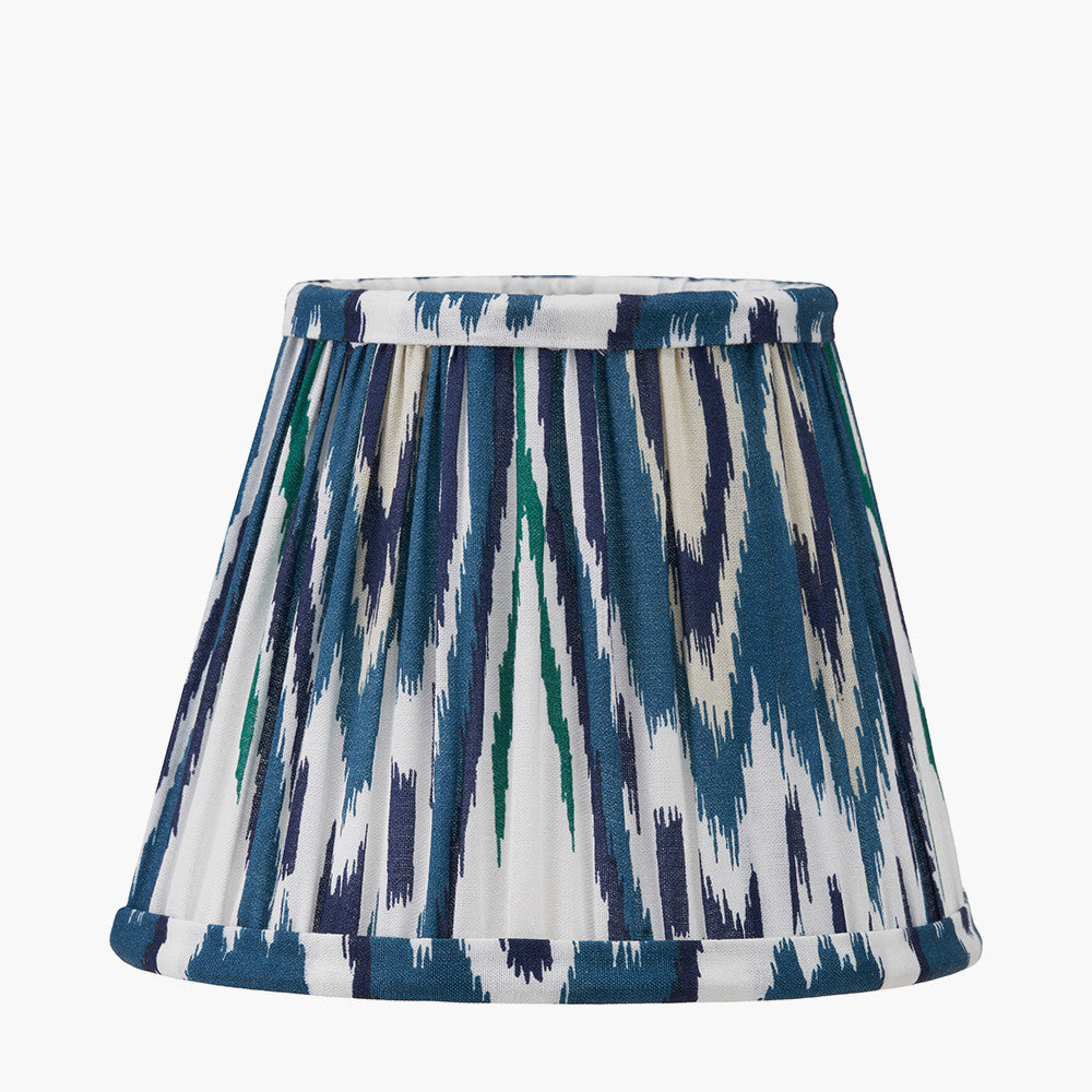 Tatiana Antique Brass Metal Double Wall Light with Izara 16cm Ocean Blue Ikat Patterned Mushroom Pleat Tapered Lampshade