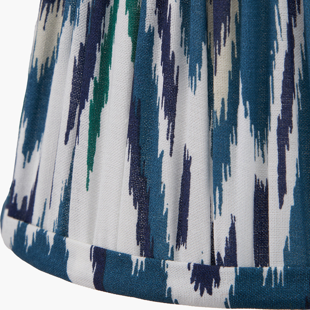 Tatiana Antique Brass Metal Double Wall Light with Izara 16cm Ocean Blue Ikat Patterned Mushroom Pleat Tapered Lampshade