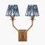 Tatiana Antique Brass Metal Double Wall Light with Izara 16cm Ocean Blue Ikat Patterned Mushroom Pleat Tapered Lampshade