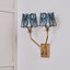 Tatiana Antique Brass Metal Double Wall Light with Izara 16cm Ocean Blue Ikat Patterned Mushroom Pleat Tapered Lampshade