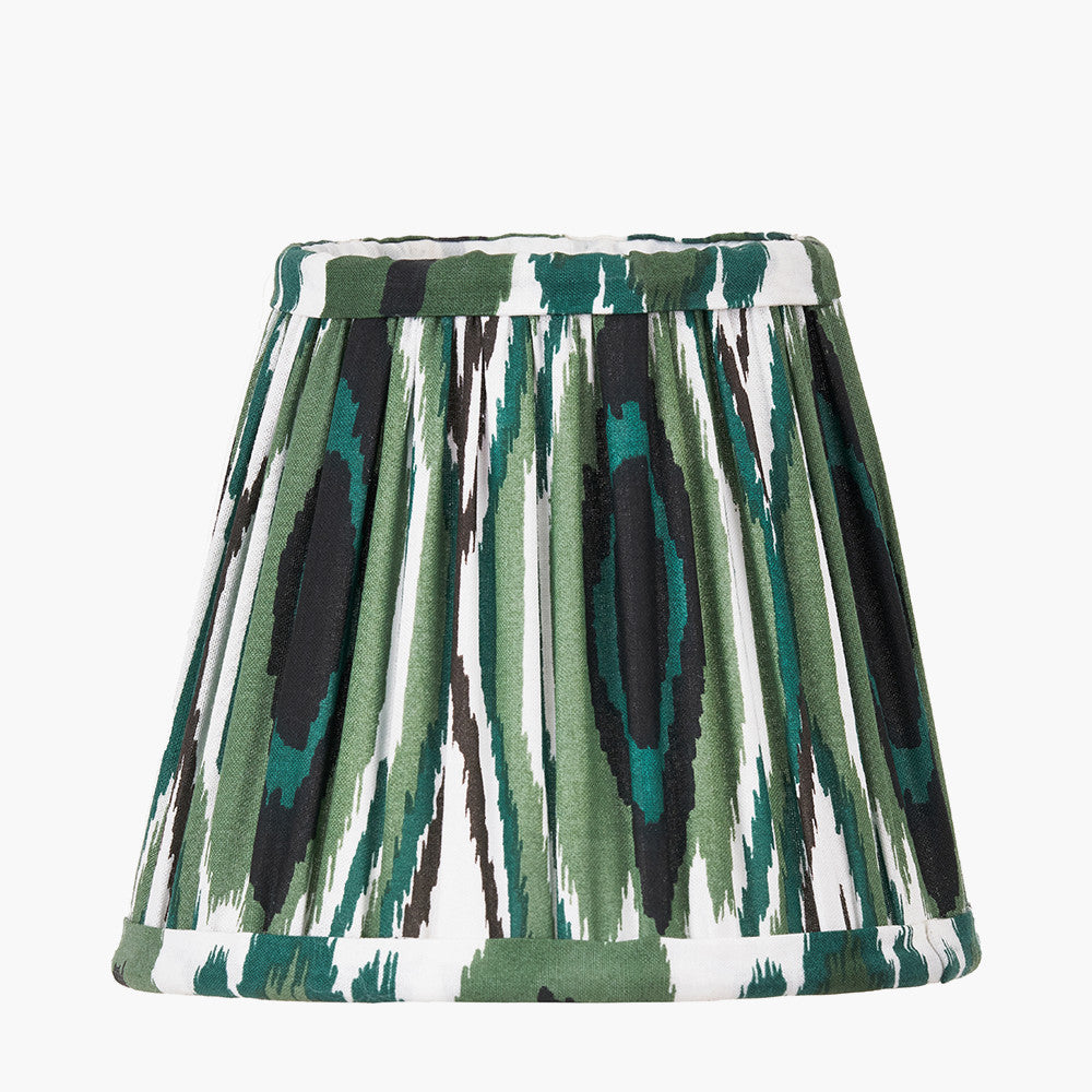 Tatiana Antique Brass Metal Double Wall Light with Izara 16cm Racing Green Ikat Patterned Mushroom Pleat Tapered Lampshade