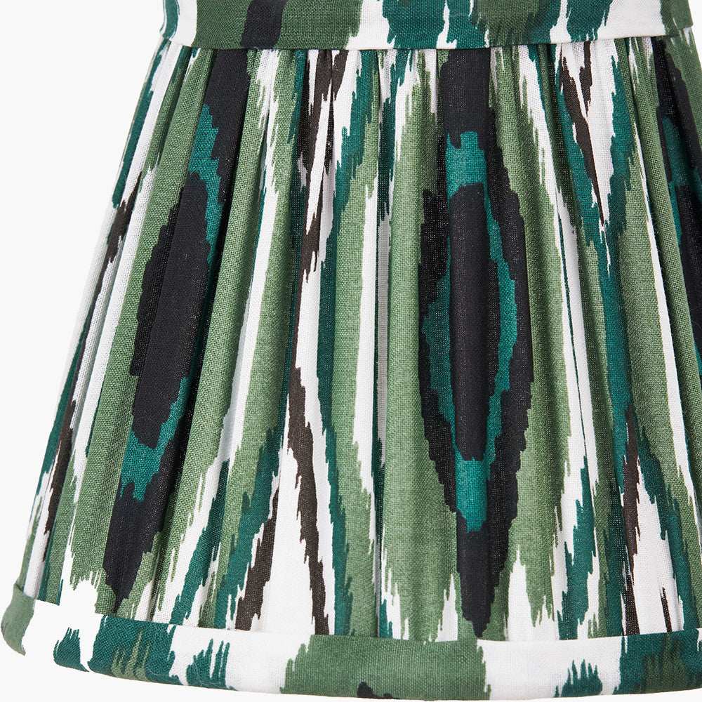 Tatiana Antique Brass Metal Double Wall Light with Izara 16cm Racing Green Ikat Patterned Mushroom Pleat Tapered Lampshade