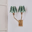 Tatiana Antique Brass Metal Double Wall Light with Izara 16cm Racing Green Ikat Patterned Mushroom Pleat Tapered Lampshade