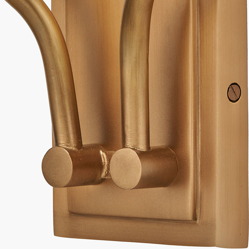 Tatiana Antique Brass Metal Double Wall Light with Thiago 16cm Natural Stripe Mushroom Pleat Tapered Lampshade