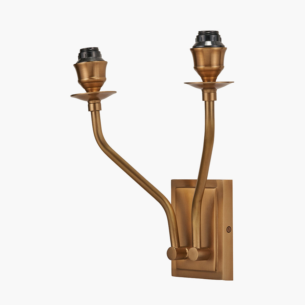 Tatiana Antique Brass Metal Double Wall Light with Ornella 14cm Green Floral Design Mushroom Pleat Tall Tapered Candle Clip Lampshade