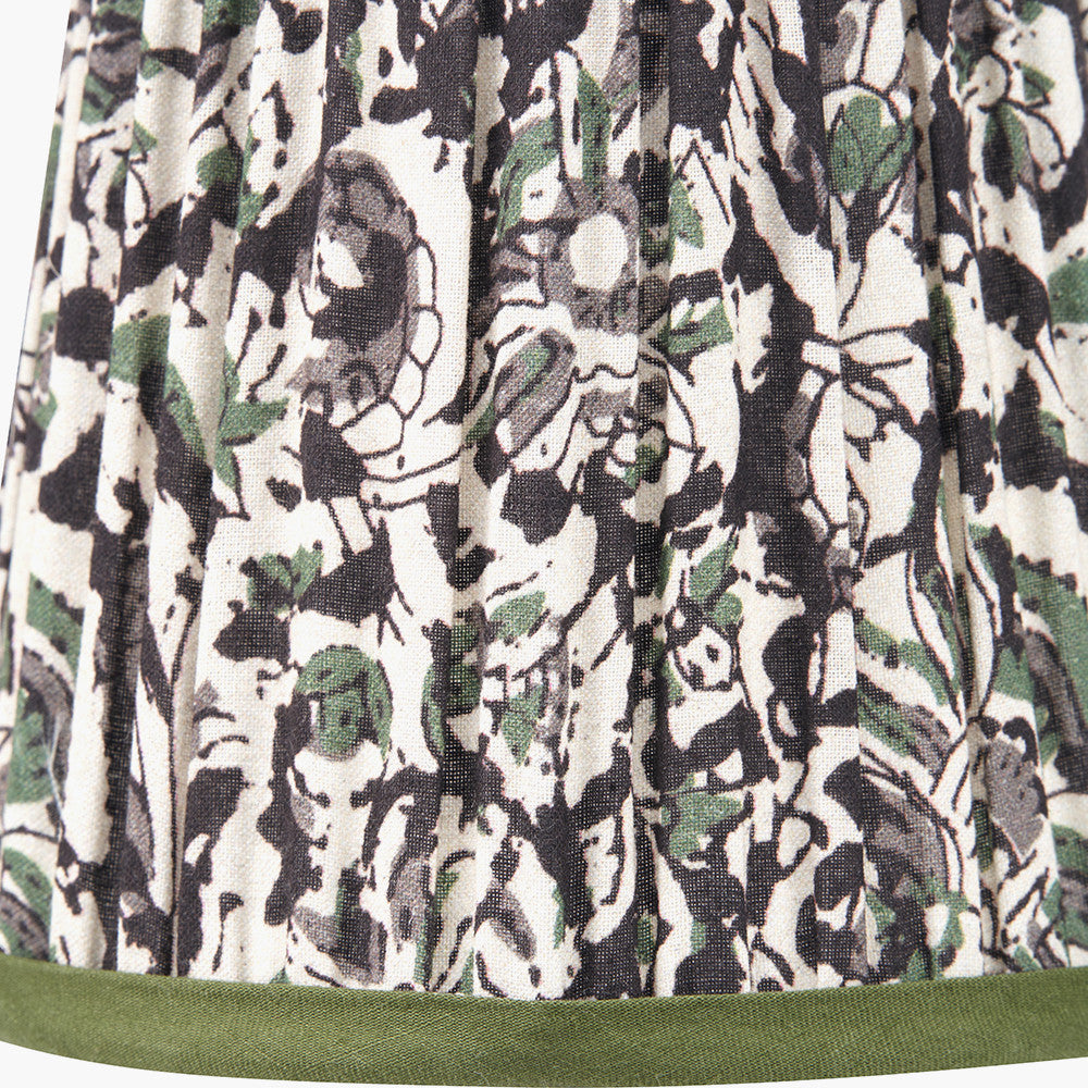 Tatiana Antique Brass Metal Double Wall Light with Ornella 14cm Green Floral Design Mushroom Pleat Tall Tapered Candle Clip Lampshade