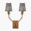 Tatiana Antique Brass Metal Double Wall Light with Ornella 14cm Green Floral Design Mushroom Pleat Tall Tapered Candle Clip Lampshade