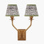 Tatiana Antique Brass Metal Double Wall Light with Ornella 16cm Green Floral Design Mushroom Pleat Tapered Lamp Shade