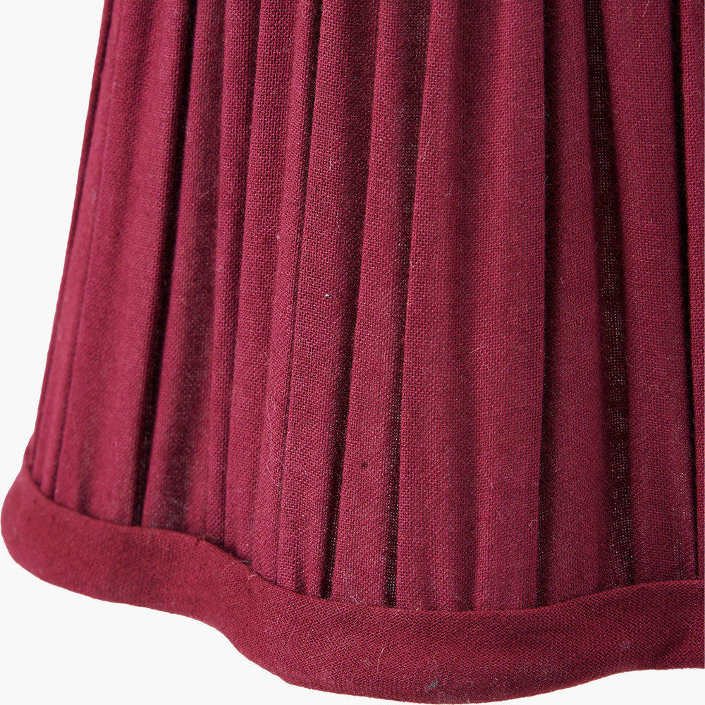 Tatiana Antique Brass Metal Double Wall Light with Malia 18cm Mulberry Red Mushroom Pleat Scalloped Tapered Lamp Shade