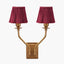 Tatiana Antique Brass Metal Double Wall Light with Malia 18cm Mulberry Red Mushroom Pleat Scalloped Tapered Lamp Shade