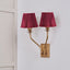 Tatiana Antique Brass Metal Double Wall Light with Malia 18cm Mulberry Red Mushroom Pleat Scalloped Tapered Lamp Shade