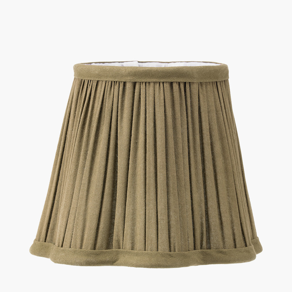 Tatiana Antique Brass Metal Double Wall Light with Malia 18cm Olive Mushroom Pleat Scalloped Tapered Lamp Shade