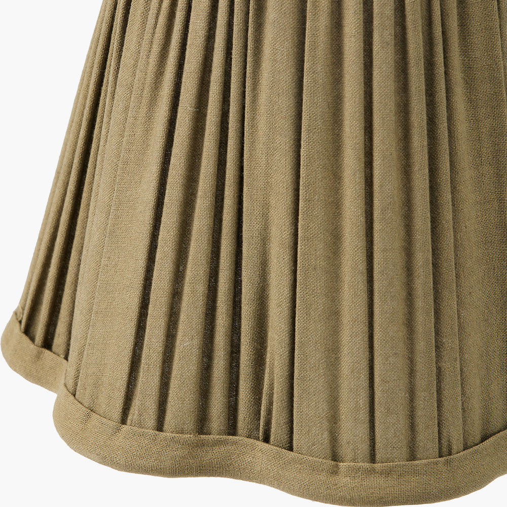 Tatiana Antique Brass Metal Double Wall Light with Malia 18cm Olive Mushroom Pleat Scalloped Tapered Lamp Shade