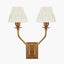 Tatiana Antique Brass Metal Double Wall Light with Garbo 15cm Cream Silk Mix Pinch Pleat Tapered Candle Clip Lampshades