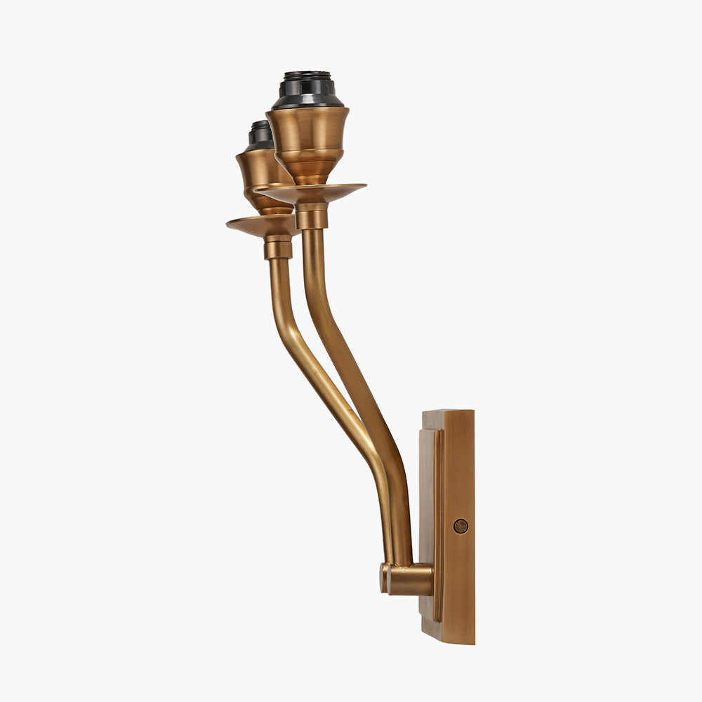 Tatiana Antique Brass Metal Double Wall Light with Garbo 15cm Cream Silk Mix Pinch Pleat Tapered Candle Clip Lampshades