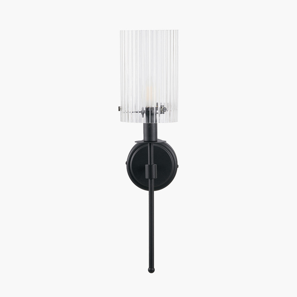 Clara Ribbed Glass Black Metal Cylinder Wall Light