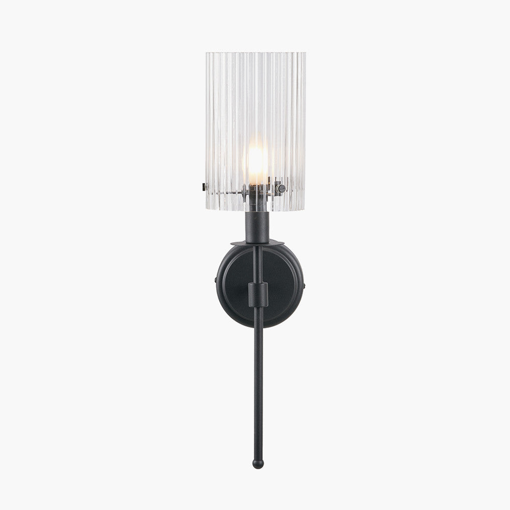 Clara Ribbed Glass Black Metal Cylinder Wall Light