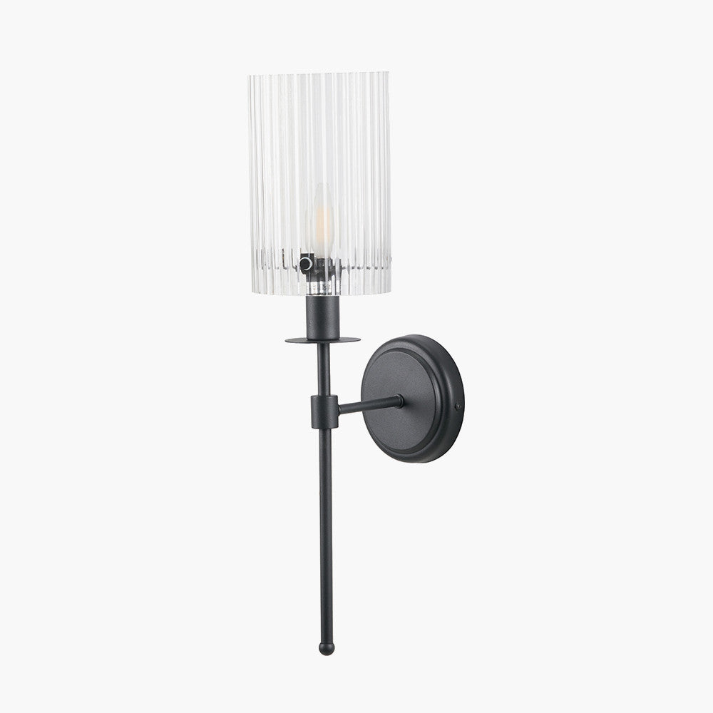 Clara Ribbed Glass Black Metal Cylinder Wall Light