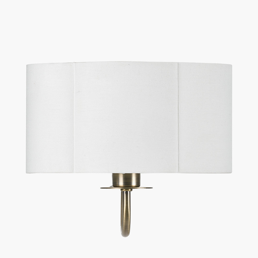 Seraphine Matt Antique Brass Metal and White Cotton Mix Scallop Half Shaded Wall Light