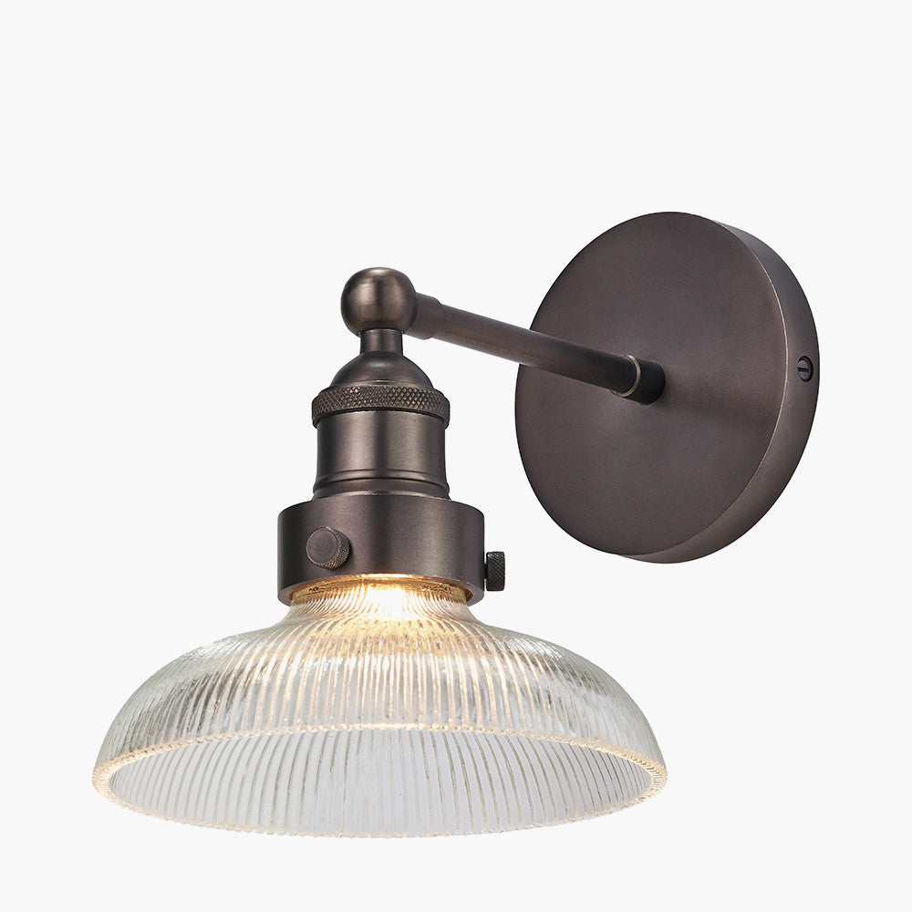 Bowery Ribbed Glass with Antique Bronze Fitting Wall Light