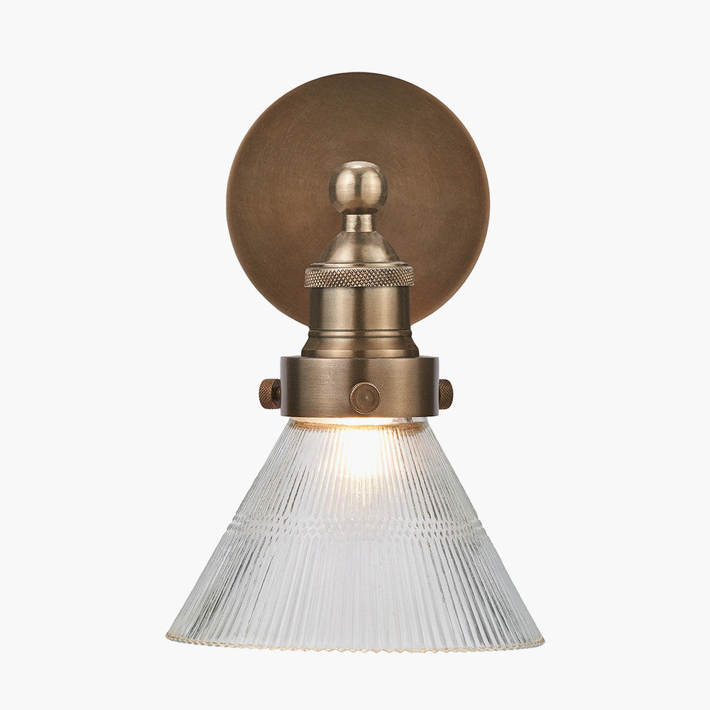 Lenox Conical Ribbed Glass with Antique Brass Fitting Wall Light