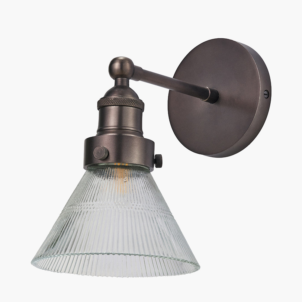 Lenox Conical Ribbed Glass with Antique Bronze Fitting Wall Light
