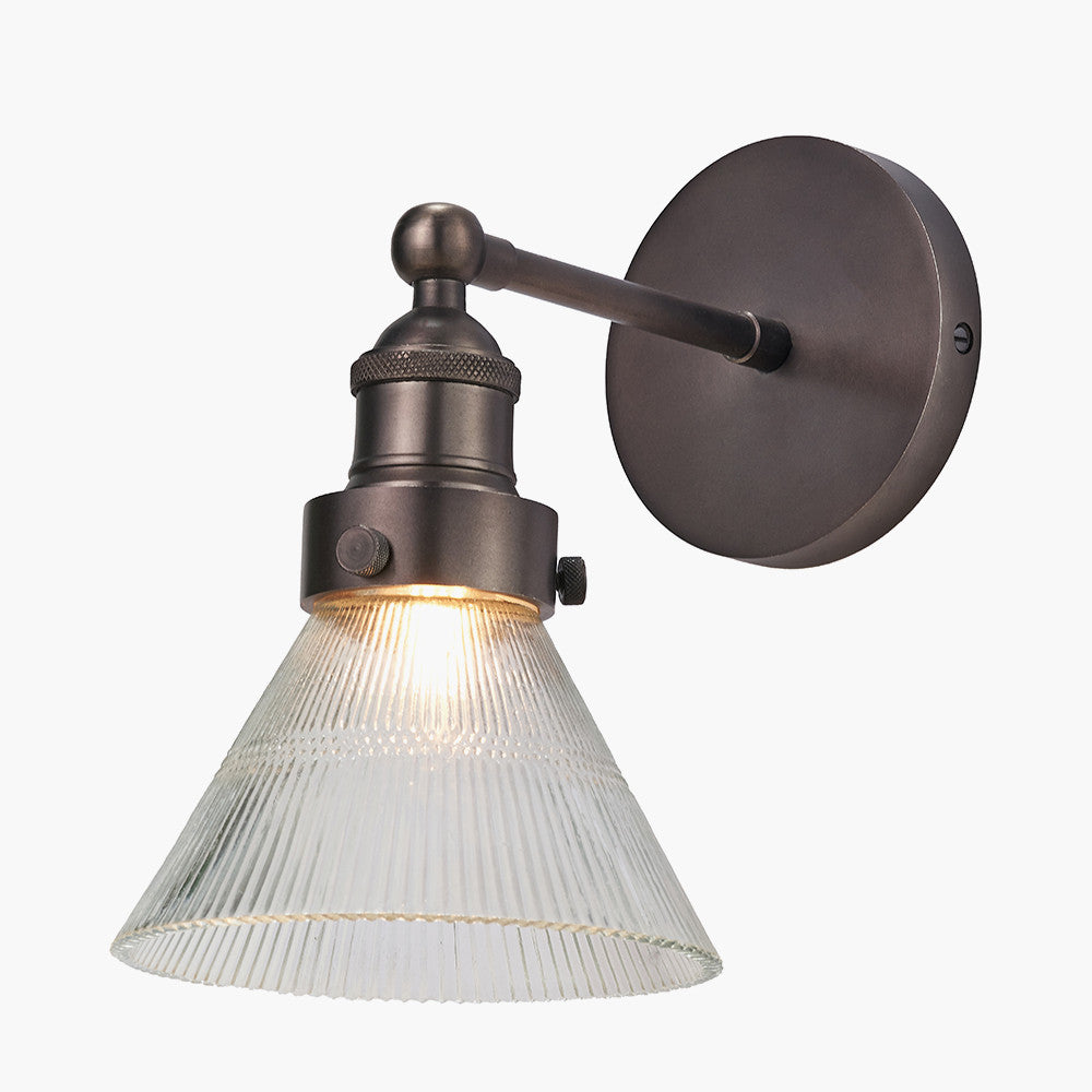 Lenox Conical Ribbed Glass with Antique Bronze Fitting Wall Light