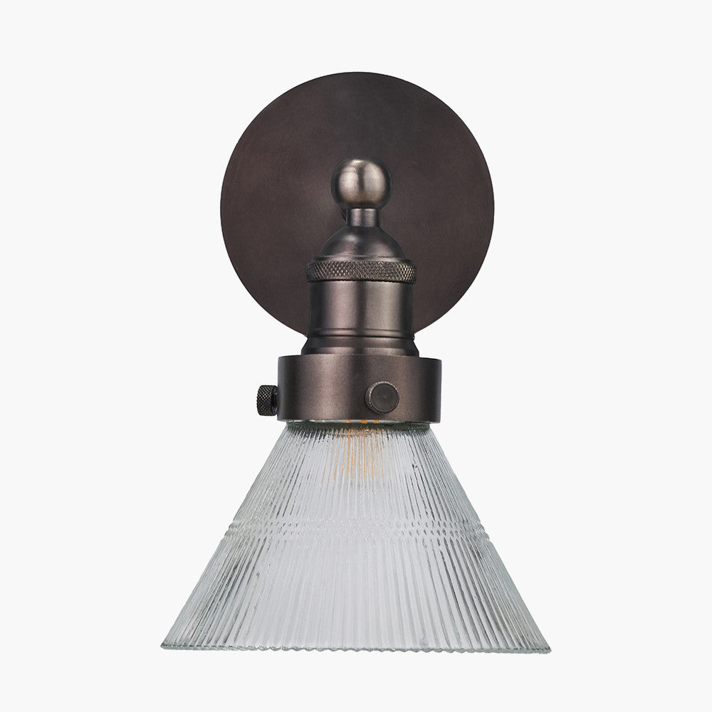 Lenox Conical Ribbed Glass with Antique Bronze Fitting Wall Light