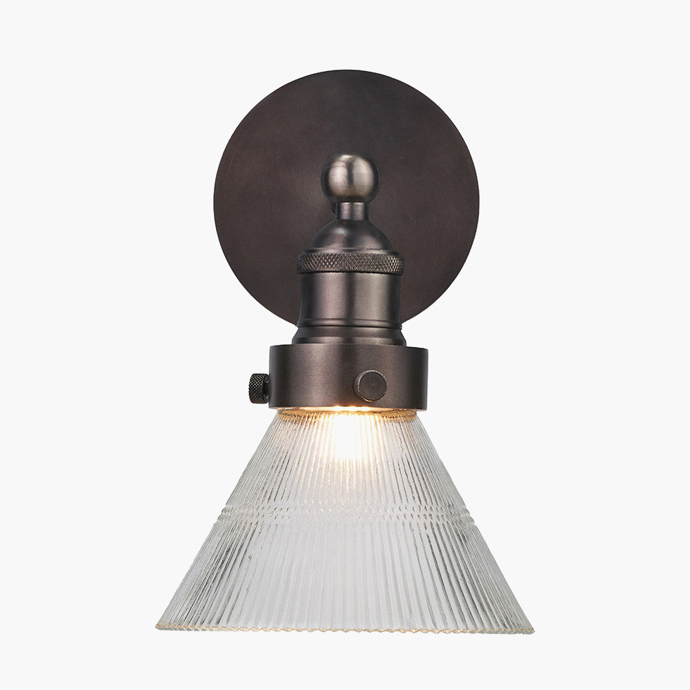 Lenox Conical Ribbed Glass with Antique Bronze Fitting Wall Light