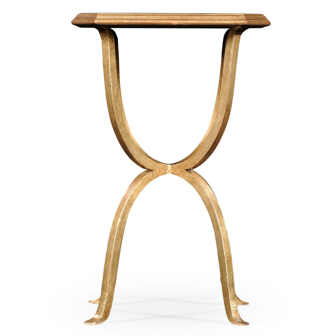 Octagonal Side Table in Églomisé and Gilded Iron