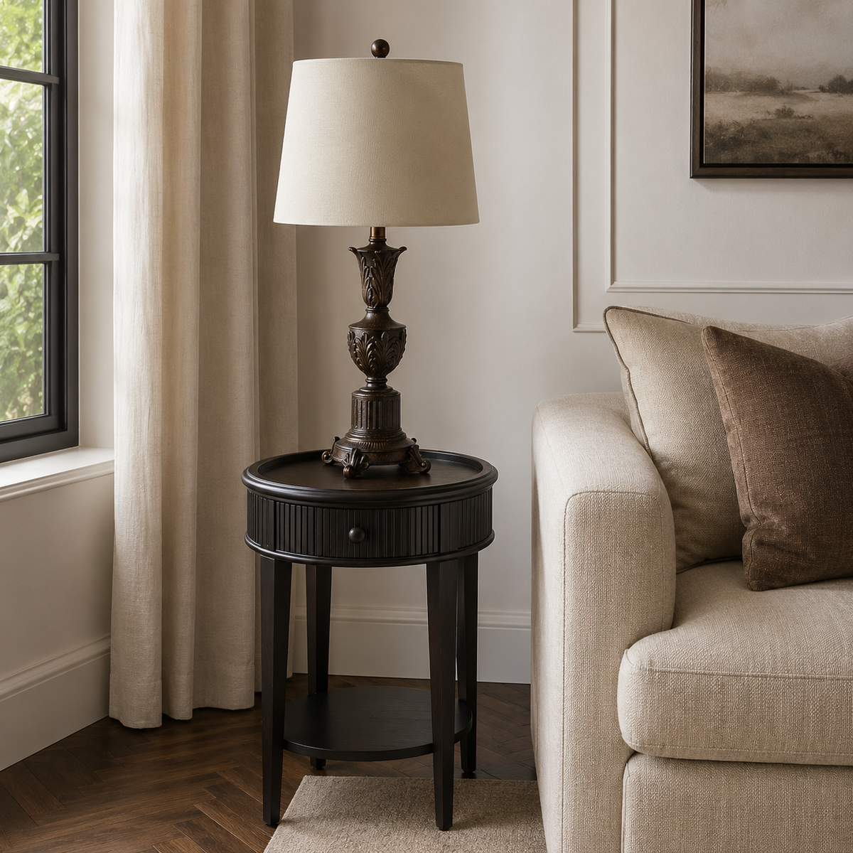 Jabain Bronze Table Lamp with Grey Shade
