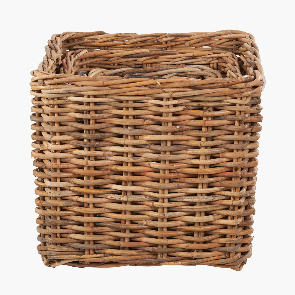 Tobs S/3 Chunky Natural Rattan Square Log Baskets
