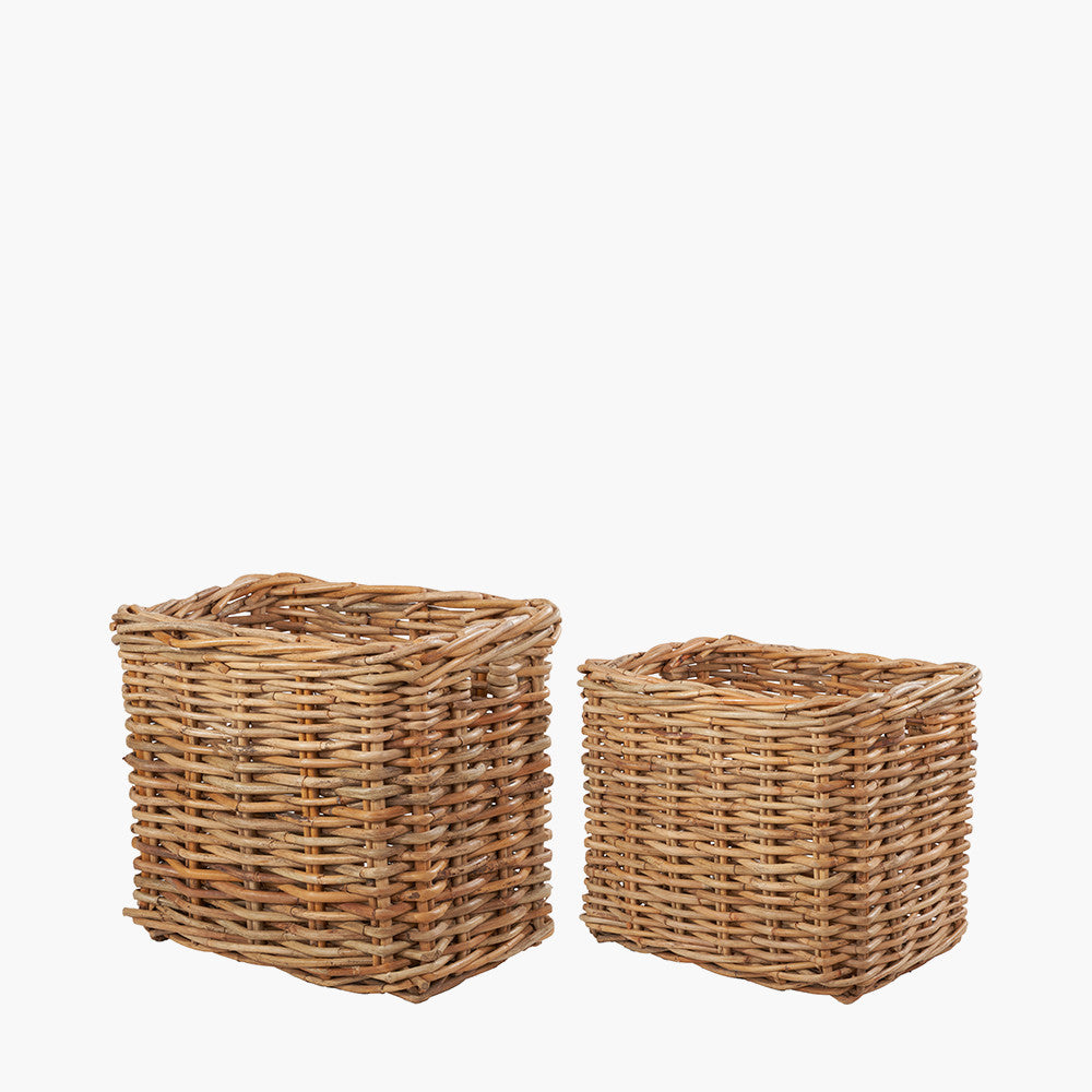 Tobs S/2 Chunky Natural Rattan Square Log Baskets