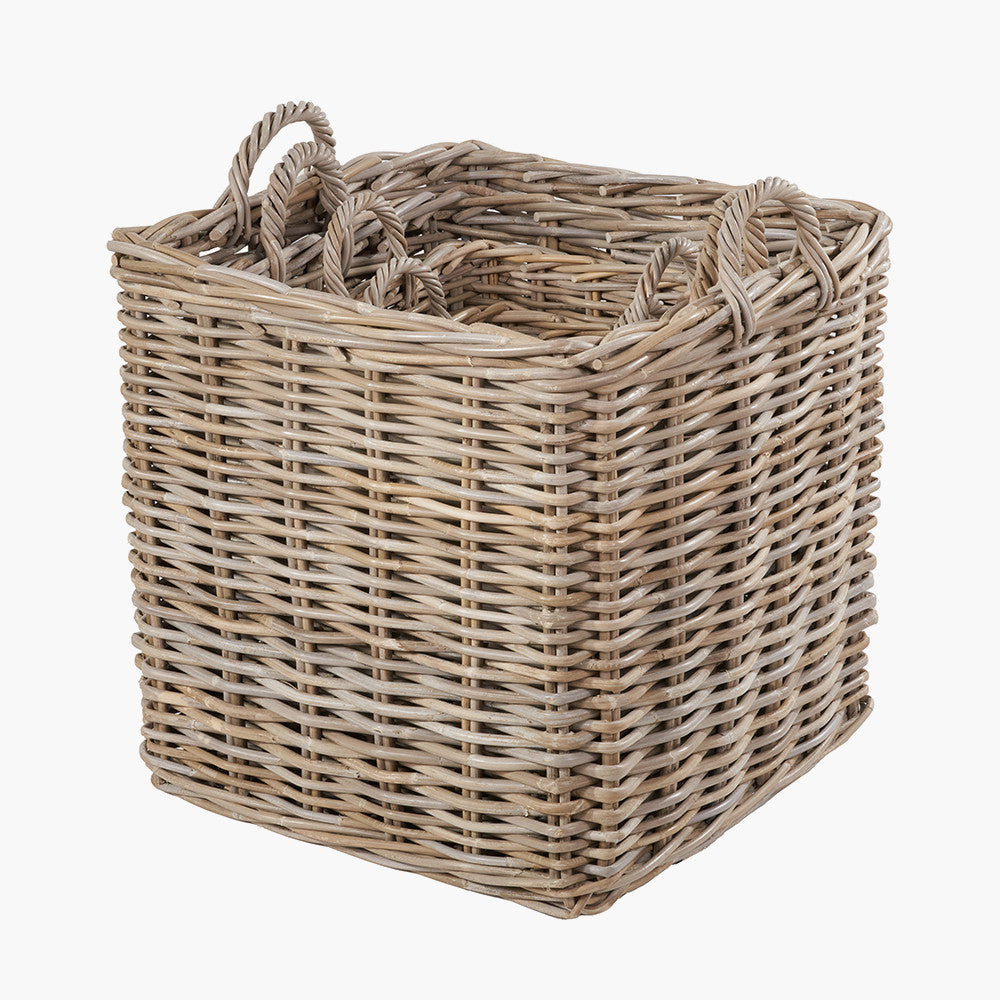 Tobs S/4 Grey Kubu Rattan Square Log Baskets
