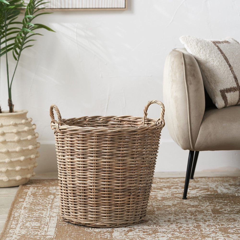 Tobs Grey Kubu Rattan Tall Round Storage Basket