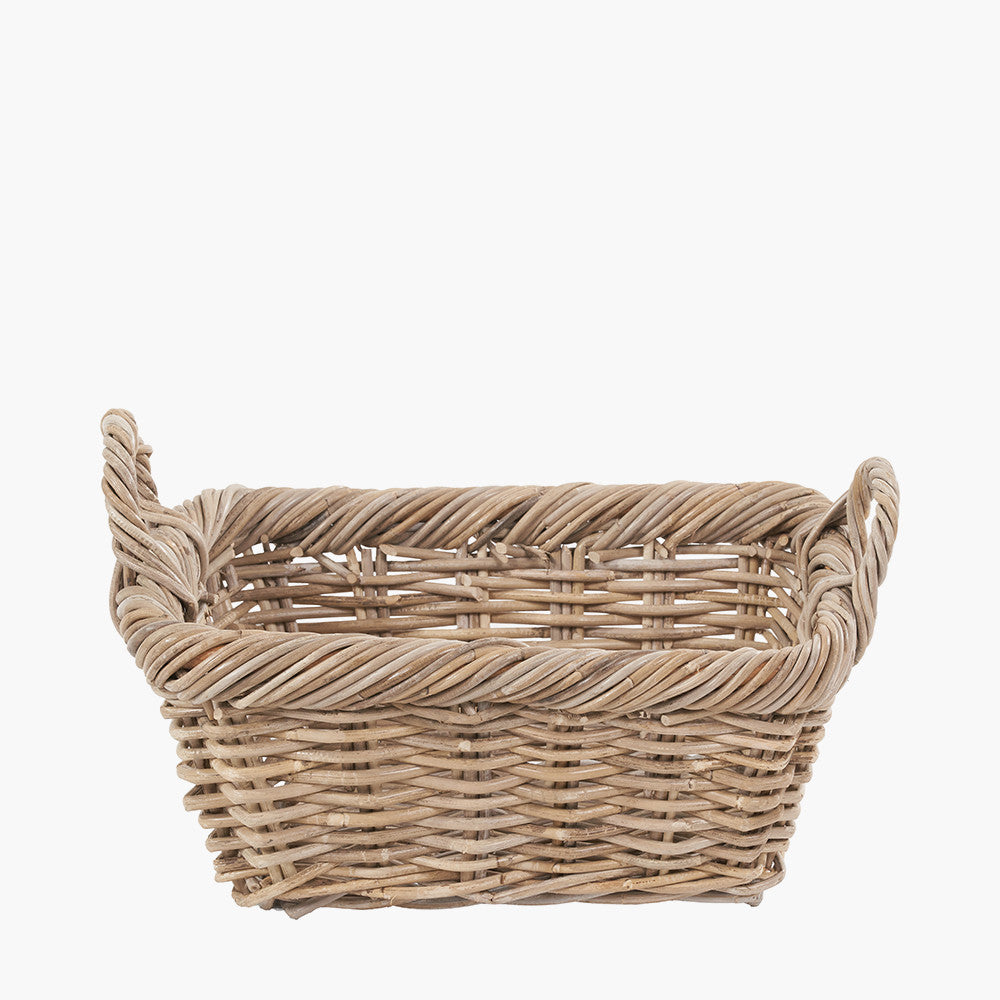 Tobs S/3 Grey Kubu Rattan Oval Shopping Basket with 2 Rectangular Storage Baskets