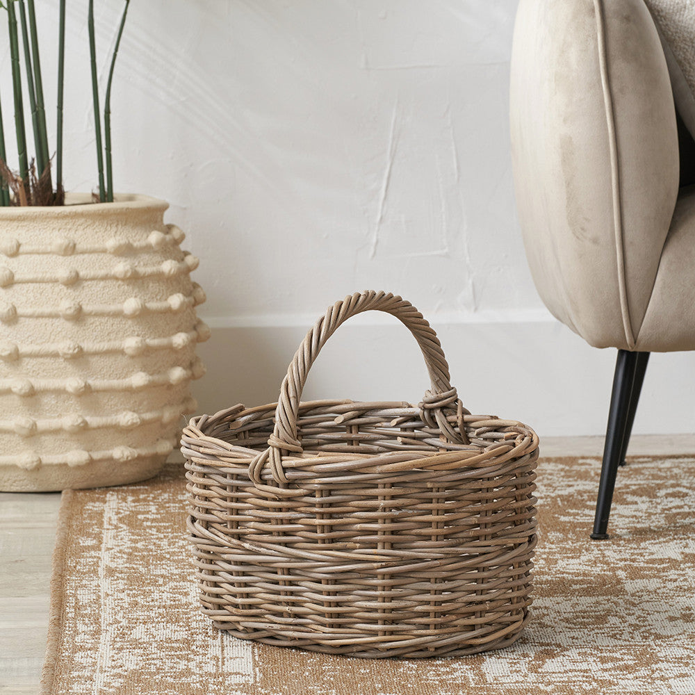 Tobs Grey Kubu Rattan Straight Sided Shopping Basket