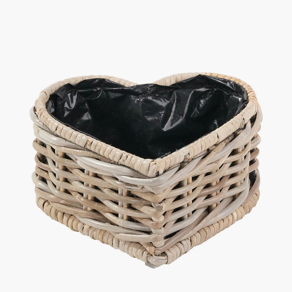 Tobs Indoor Outdoor Grey Kubu Rattan Heart Shaped Basket Planter