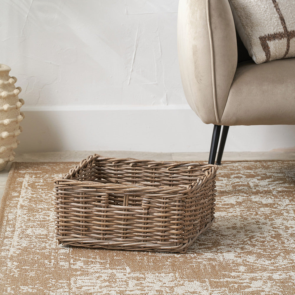 Tobs Grey Kubu Rattan Square Storage Basket with Inset Handles