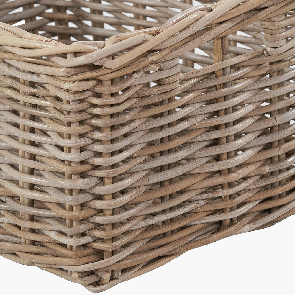 Tobs S/3 Grey Kubu Rattan Rectangular Storage Baskets with Inset Handles